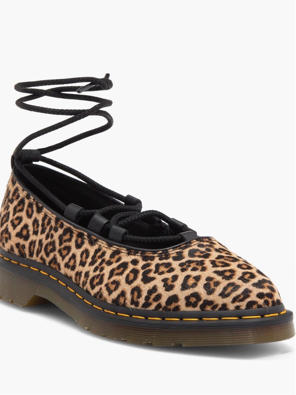 Dr. Martens Leopard Lace-Up Ankle Wrap Ballet Flat in Tan and Black UK6